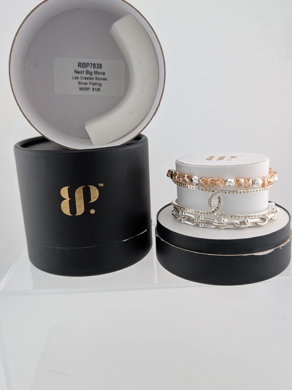 BP Two-Tone Crystal & Bead Multi-Row Bracelet Stack — Silver & Rose Gold